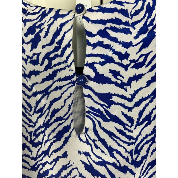 Vintage 80s Blue White Tiger Animal Print Secretary Dress Midi Oversized 12 L/XL - Picture 6 of 9